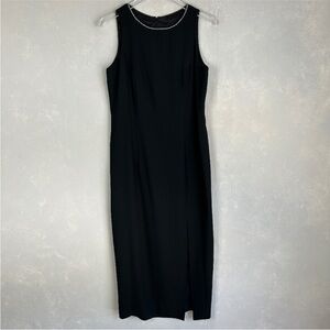 Vintage Carole Little size 10 black sleeveless sheath long dress side slit lined